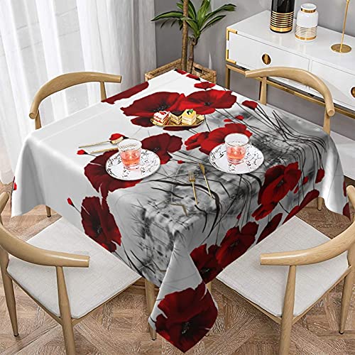 Rote Mohnblumen-Tischdecke, 152,4 x 152,4 cm, waschbar, Polyester, ideal für Buffet-Tische, Partys, Urlaubsessen