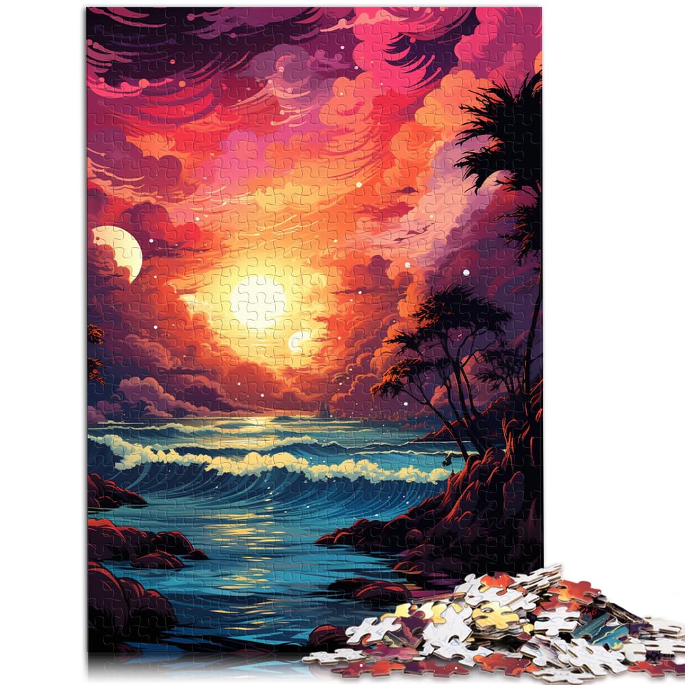 Puzzlespiele, farbenfroher, Psychedelischer Sonnenuntergangsstrand, 1000 Teile, für Erwachsene, Geschenke, schwierige, schwere Puzzles für Frauen und Männer, 1000 Teile (50 x 75 cm)