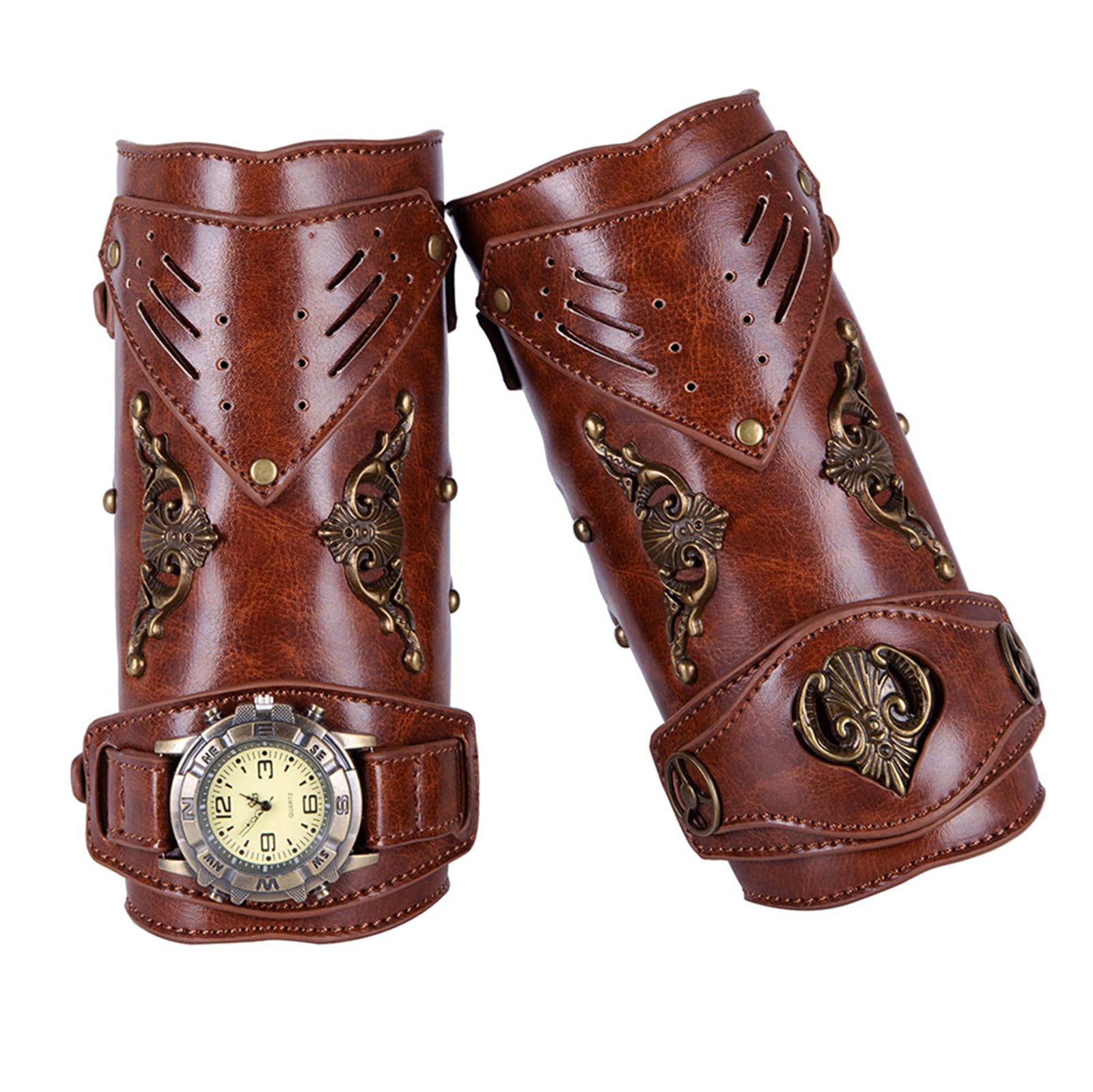 MDFCZXP Mittelalterliche Armschutzarmschiene für Männer Steampunk Retro Leder Armmanschette Armband,Rot,26cm