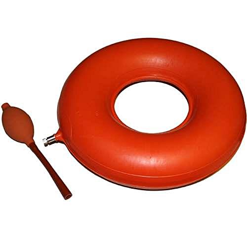 Sitzring Gummi aufblasbar- 45 cm Durchmesser - rot - mit Luftpumpe - Sitzkissen gegen Beschwerden bei Dekubitus, Hämorrhoiden, Rückenschmerzen und zur Steißbein Entlastung