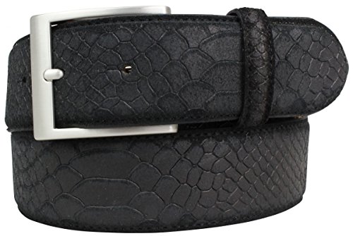 BELTINGER Jeansgürtel mit Pythonprägung 4 cm | Leder-Gürtel für Herren 40mm Schlangen-Optik | Herren-Gürtel mit Schlangen-Muster Python-Muster | Schwarz 110cm