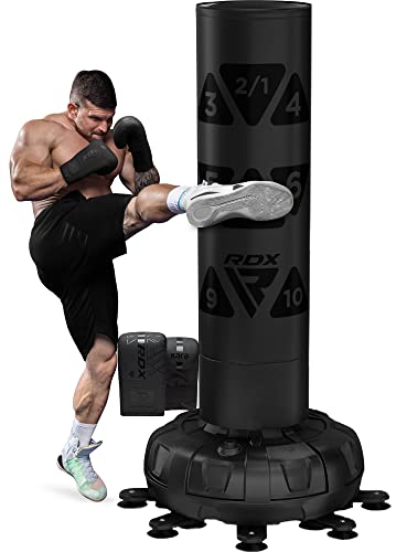 RDX 6FT 330LB Boxsack Stehend Erwachsene, Trainingshandschuhe und Überzug Set XXL Freistehender Standboxsack Boxing mit Saugfuß Freestanding Punch Bag für MMA Kickboxen Kampfsport Boxpartner Muay Thai