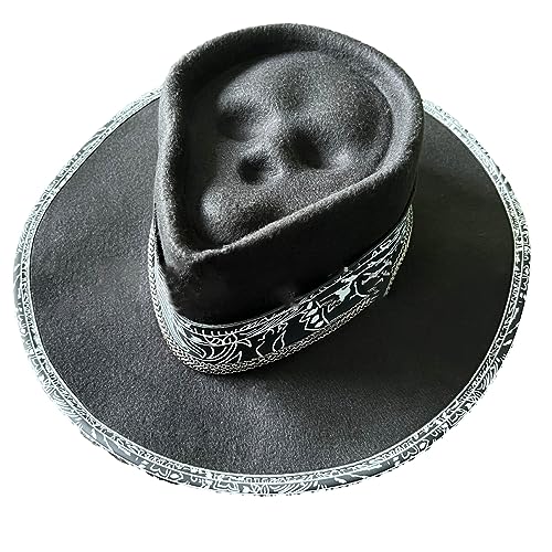 Cowboyhut mit gebogener Krempe für Damen, Herren, für Halloween, eleganter Damenhut, Filz, Totenkopf- und Todesmuster, winddicht, für Erwachsene, Cowboyhüte für Damen, Western-Filz, Cowboyhut,