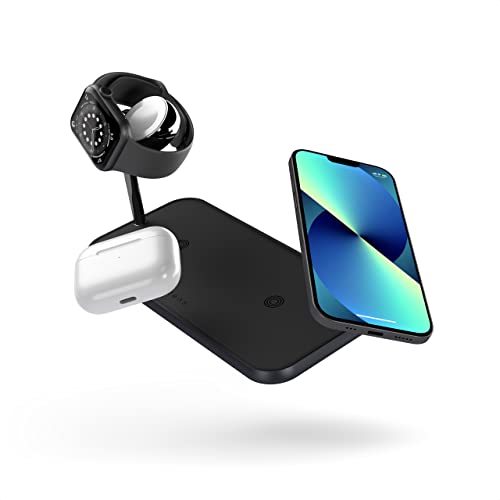 ZENS Qi/MFi-zertifiziertes Aluminium 3fach-Ladegerät für 2 Geräte + Apple Watch, Fast Charging für Apple iPhone und Samsung Galaxy - Kompatibel mit allen Qi-fähigen Geräten