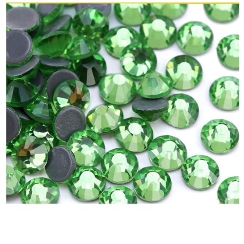 Bulk Flatback Strasssteine, Kristall Hotfix, Grüne Serie Farbe Besser DMC Hot Fix Strasssteine ​​Glas Strass Hotfix Eisen auf Strass Nähen Stoff Dekorationen for dekoration 288 stücke(Peridot,SS10)