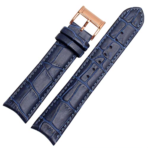 SCRUBY Echtes Leder -Uhrband für Bürger Seiko Armband 20mm Kurve End Kuh Leder schwarz blau braune Träger(Blue rosegold)