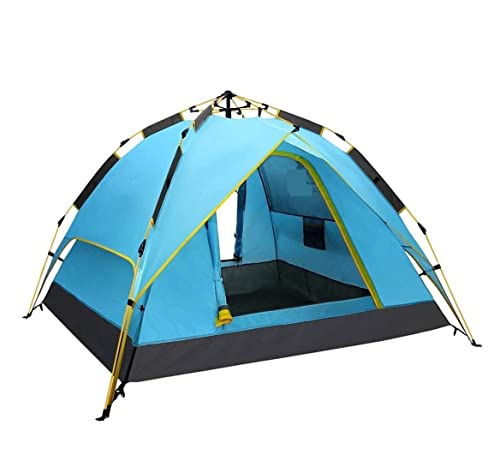 Camping Zelt Zelt Familien-Campingzelt 3-4 Personen Mit 2 Türen 4 Mesh-Fenster Doppelschicht Sofortzelt Automatisches Aufklappen Zelt Für Klettern(Blue)