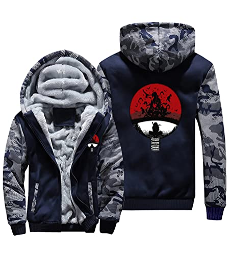 QYIFIRST Herren Damen Anime Feecejacke Hokage Uchiha Clan Uchiha Ichizoku Full Zip Kapuzenpullover Winter Sweatjacke mit Kapuze Hoodie Mantel Pullover Sweatshirt Windjacke Blau-M EU S