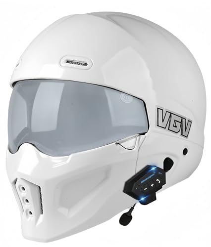 Bluetooth-Integralhelm Für Motorradfahrer, Retro-Motorradhelm, ABS-Material, Mit Doppelvisier, Halbhelme, Schutzhelm Für Roller, Elektroautos, ECE-Geprüft A,M57-58CM