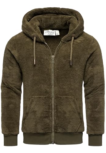 Amaci&Sons Herren Teddy Sweatjacke Plüsch Hoodie Pullover Zipper Jacke 4076 Khaki L