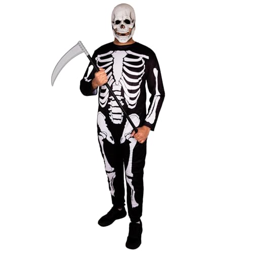 SHATCHI Erwachsene Skelett Halloween Kostüm Overall Cosplay Verkleidung Outfit für Junggesellenabschied Karneval Party Schwarz Groß