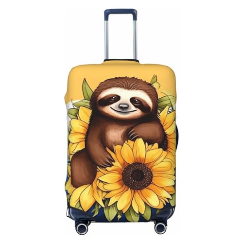 CSGJMYGS Reisegepäck-Abdeckung, elastisch, waschbar, modisch, kratzfest, Cartoon-Faultier sitzend auf Sonnenblumenkoffer, passend für 45,7 - 81,3 cm Gepäck, Schwarz , XL