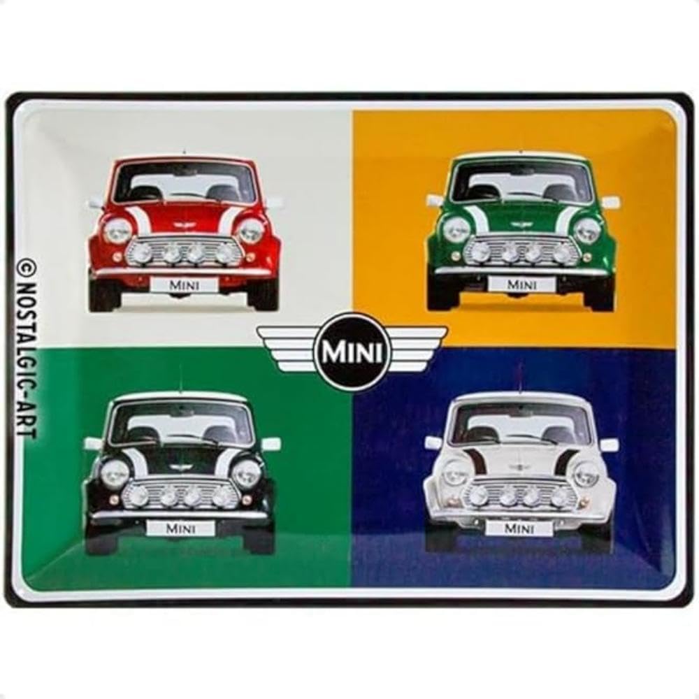 Nostalgic-Art Retro Blechschild, 30 x 40 cm, Mini – 4 Cars Pop Art – Geschenk-Idee für Mini Cooper Fans, aus Metall, Vintage Design