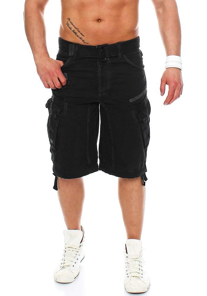 Geographical Norway Herren Baumwoll Cargo Shorts Parasol Stoff-Gürtel,Black,3XL