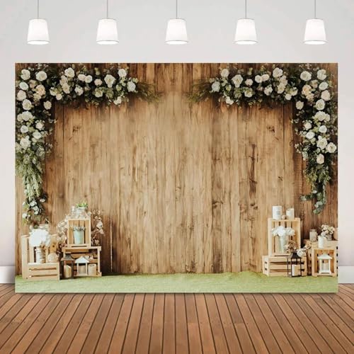 rustikal Holz weiß Hochzeit Fotografie Blumen antike Szene Kuchen Smash Hintergrund Studio brautdusche fotoshooting 350x230cm