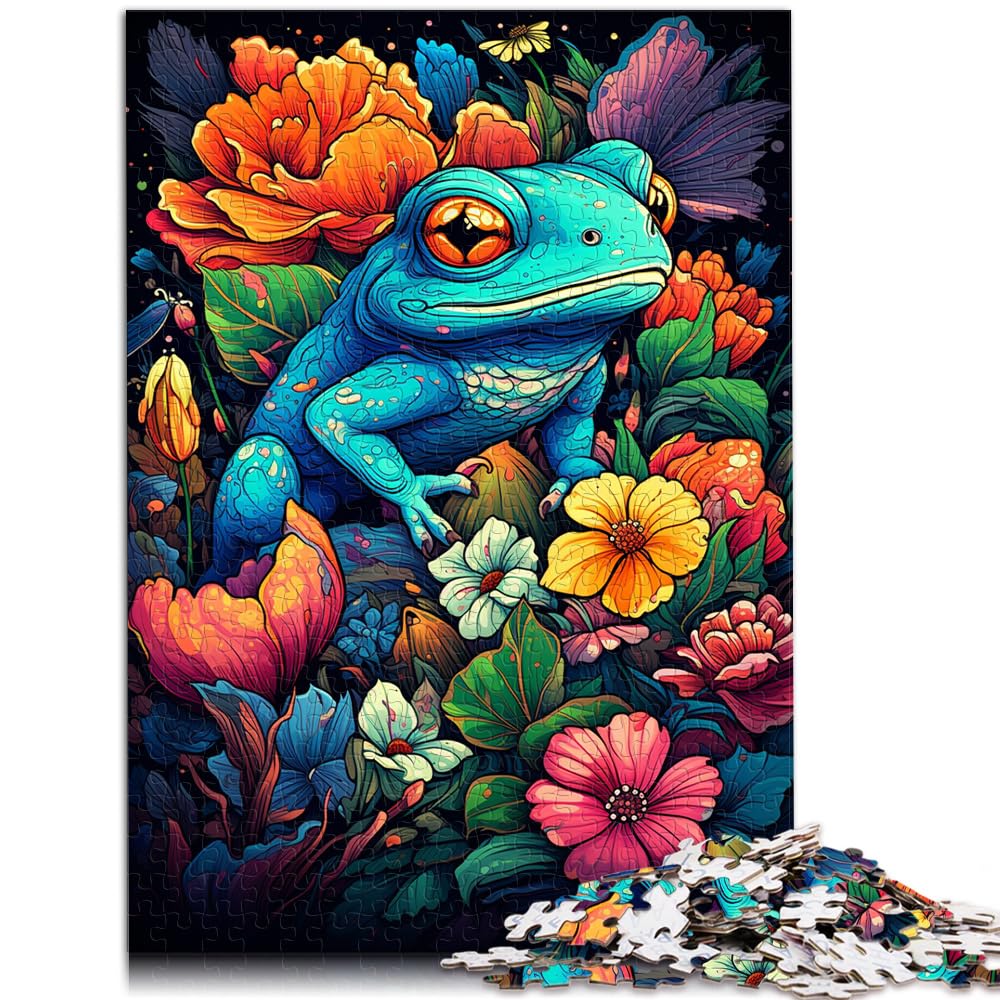 Puzzlespiele, farbenfrohe Psychedelie von Fröschen in Blumen, schwierige, anspruchsvolle Puzzles, 1000-teiliges Holzpuzzle, Denkspiel, 1000 Teile (50 x 75 cm)