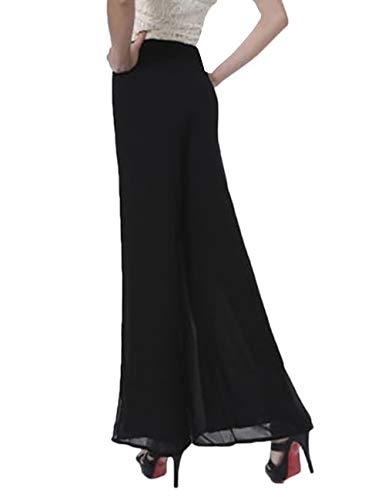 SOMTHRON Damen Lang Chiffon Schlag Hose Hohe Taille Gerade Hose 2 Stil(BL2,M)