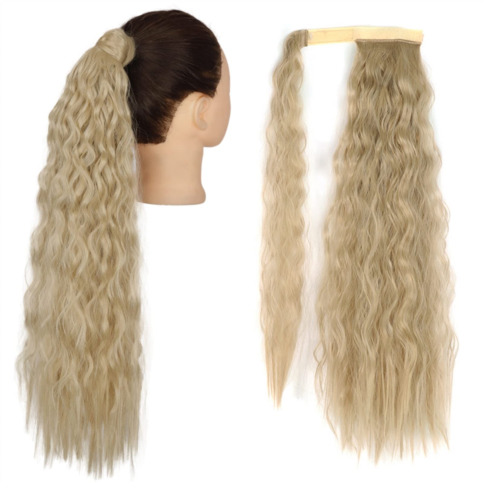 Pferdeschwanz Haarteil Clip-Haarverlängerungen for Anklipsen, synthetischer Mais, gewellt, langer Pferdeschwanz for Damen-Haarteil Pferdeschwanz Haarverlängerung(Q19-16,22inch-55cm)