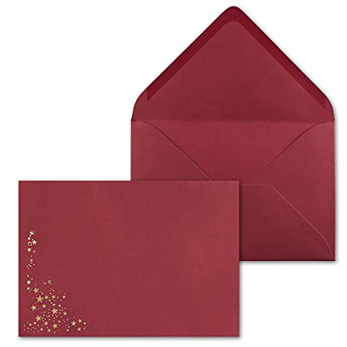 200x Weihnachts-Briefumschläge - DIN C5 - mit Gold-Metallic geprägtem Sternenregen, festlich Matter Umschlag in dunkelrot - Nassklebung, 110 g/m² - 154 x 220 mm - Marke: Gustav NEUSER®