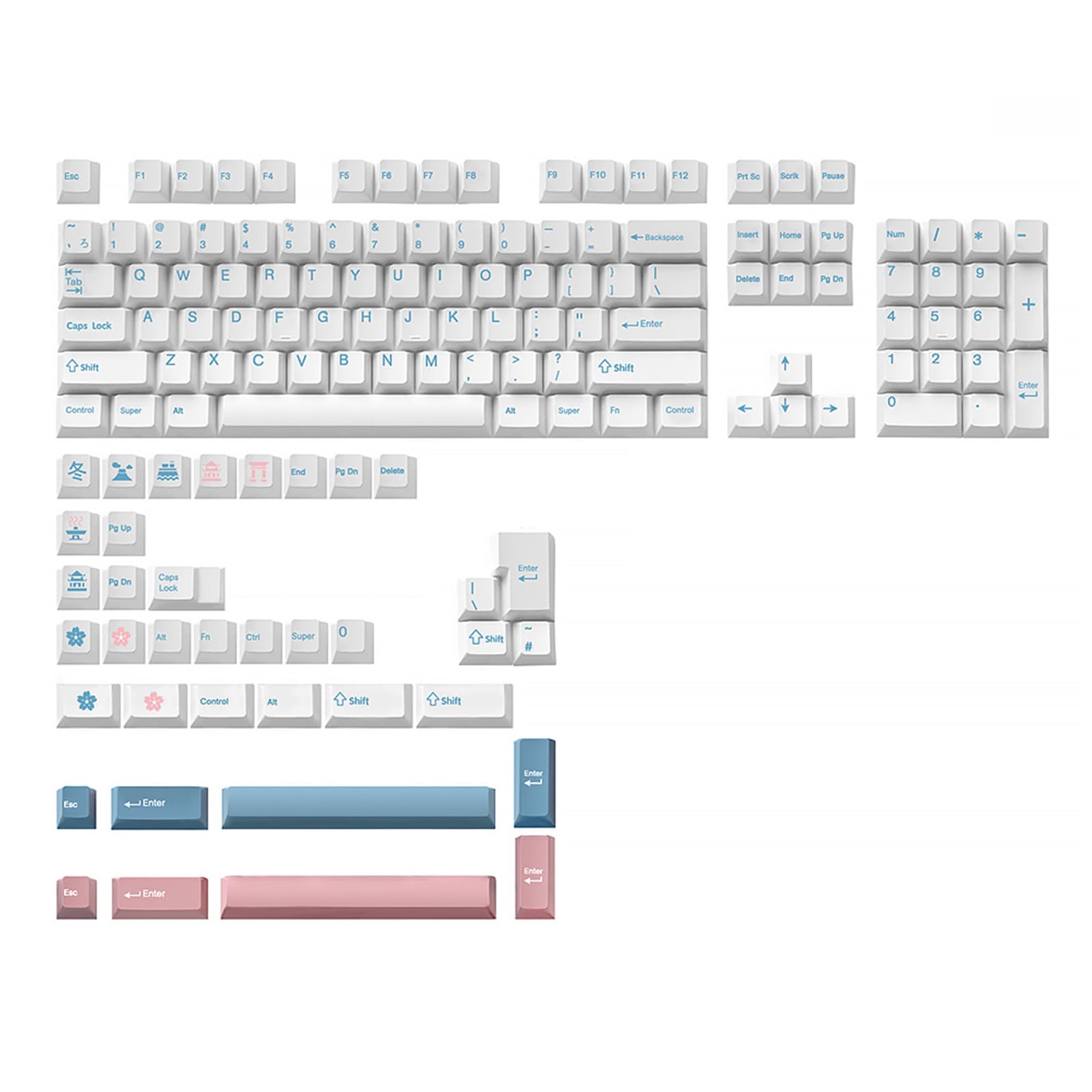 142Keys Tastenkappe, PBT-Färbung, Subbed Keycap-Profil für Tastenabdeckung für mechanische Tastaturen, Winter-Tastenkappen-Set