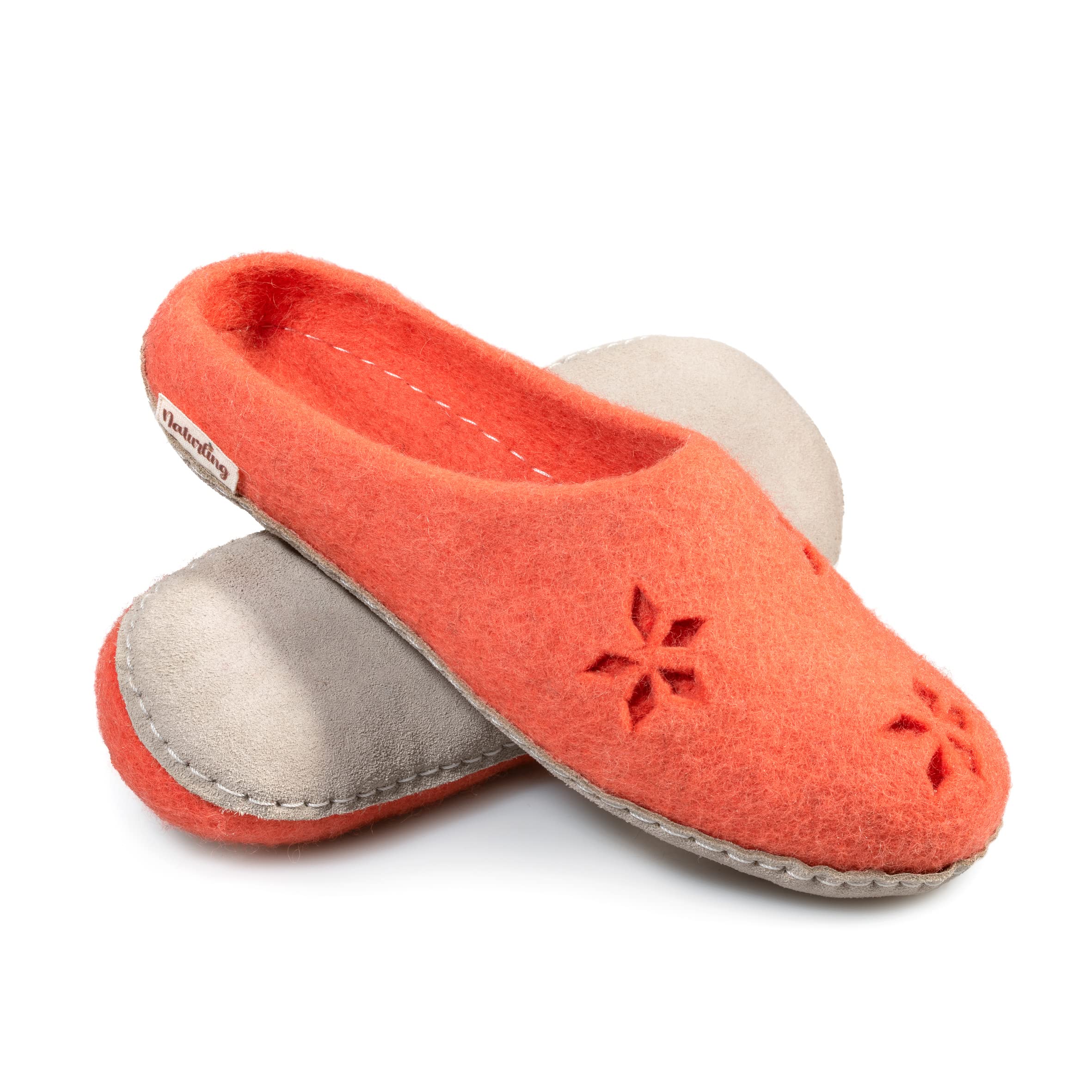 naturling Damen Filz Hausschuhe BLUMEN mit Leder Sohle - Bequeme Filz Slipper für schmale Füße (Fruit, numeric_40)