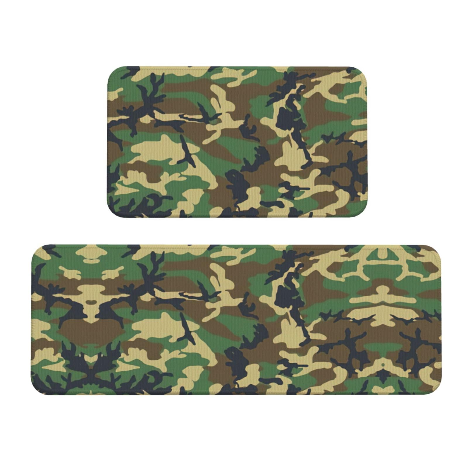 YQxwJL Küchenmatten-Set, Motiv: Militär, Camouflage, rutschfest, wasserdicht, für Flur, Büro, Grün, 2 Stück