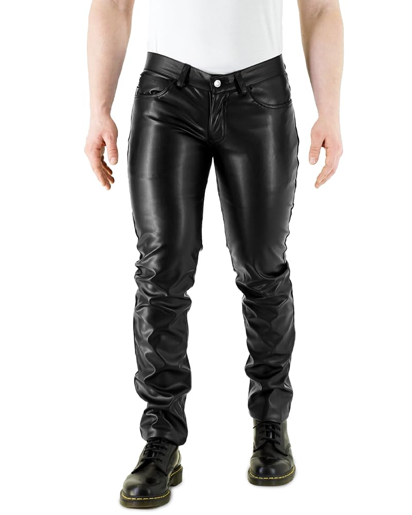 Bockle® Deep Cut Faux Leather Pants Kunstlederhose Lederhose Herren, Size: 36W / 36L