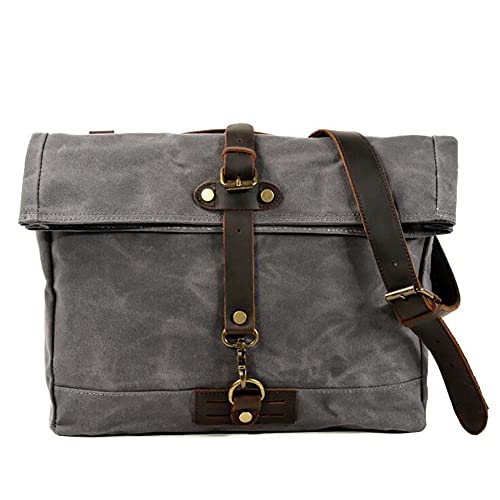 LederleiterEU Messenger Bag Herren Leder Canvas Umhängetasche Aktentasche Wasserdicht Schultertasche Laptoptasche für 15,6 Zoll Laptop Groß,Khaki