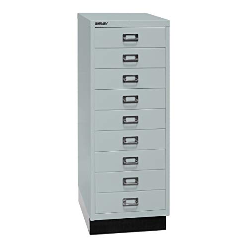 BISLEY MultiDrawer, 39er Serie mit Sockel, DIN A3, 9 Schubladen, Silber, 645 Lichtgrau, 43.2 x 34.9 x 94 cm