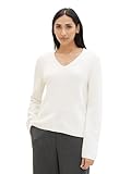 TOM TAILOR Damen Basic Strickpullover mit V-Ausschnitt, 10315 - Whisper White, XXL