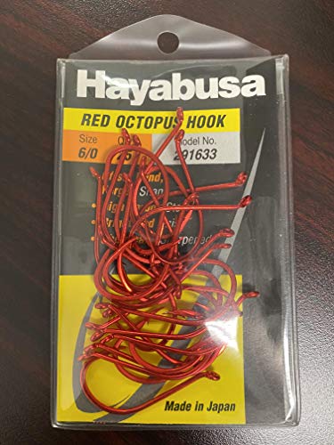 Hayabusa 291633-6/0 Octopus-Haken, versetzter Schaft, Rot