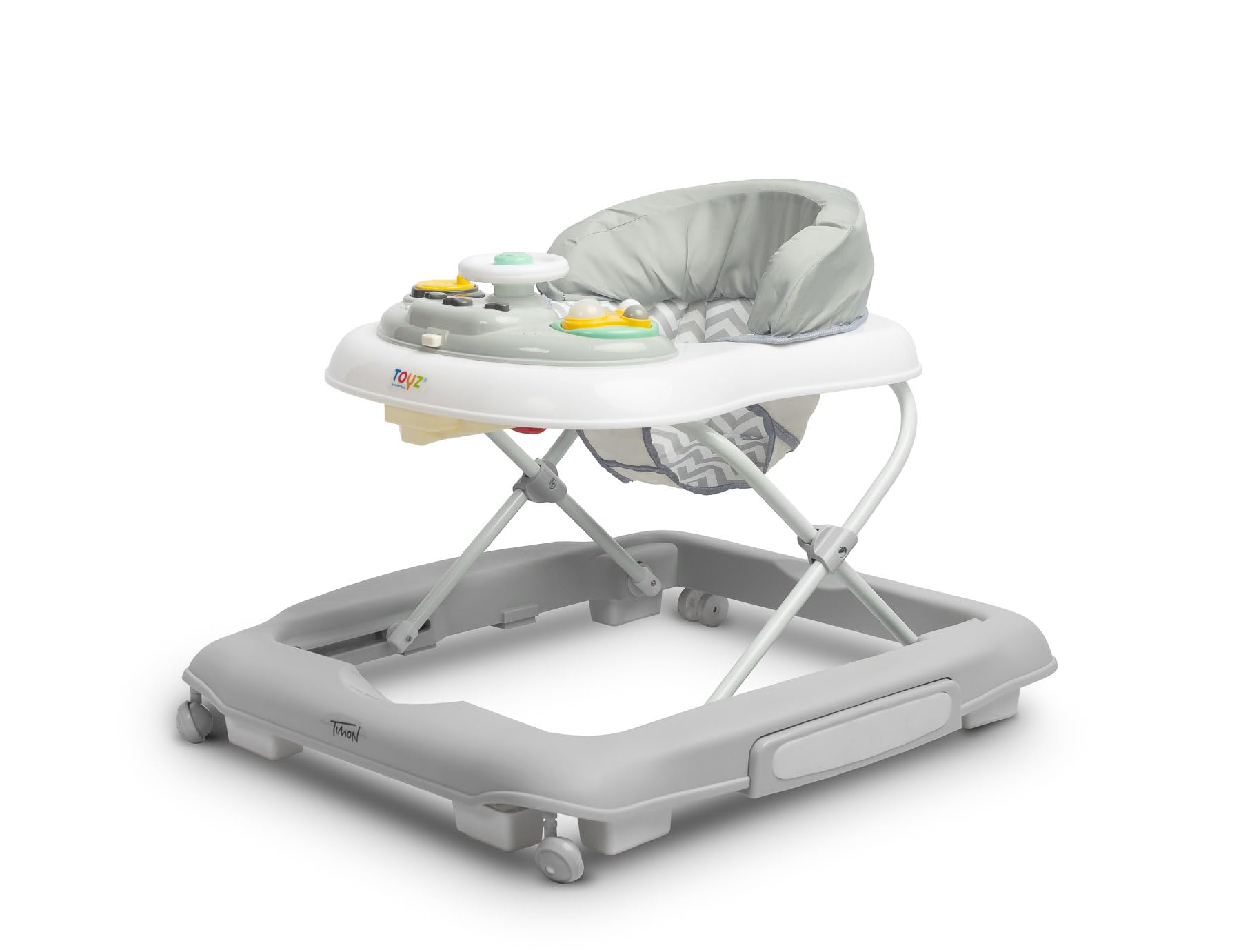 TOYZ - Timon - 2in1 Baby Lauflernwagen und Wippe - Lauflernhilfe Walker mit weichem Sitz, Musik und Spielpanel - Höhenverstellbar, Klappbar - 68 x 63 x 52 cm - Grau