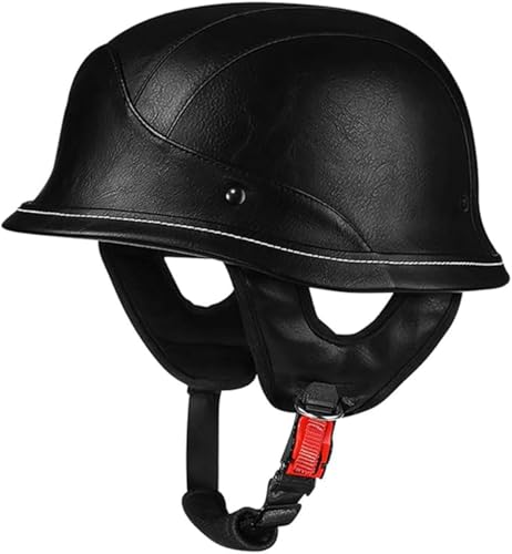 Motorradhelme Im Halbhelm-Stil Aus Leder Im Deutschen Stil Für Chopper, Street Cruiser, Moped, Scooter, Unisex, Leichter, Atmungsaktiver Helm Mit Totenkopfkappe, ECE-Zertifizierter A,XL/(57~60cm)