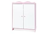 PINOLINO Puppenschrank Jasmin - Holz Kleiderschrank für Puppen mit 2 Türen, Einlegeboden, Kleiderstange, 3 Kleiderbügeln, rosa/weiß, ab 2 Jahren