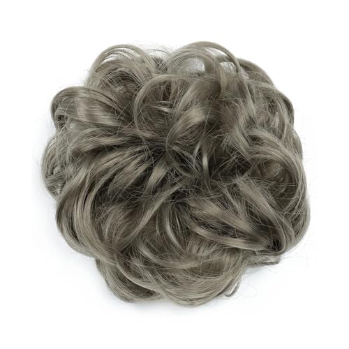 Haarteil Haargummi Synthetischer Haarknoten, unordentlicher Chignon, Pferdeschwanz, Haarverlängerung, elastisches Gummiband, Haargummis for Frauen, blond, braun, gewellter Dutt Haarverlängerung(Q-171)