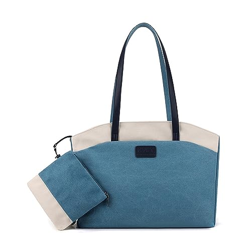 ohodhmnu Damen Tragetasche, 2023 Neue Handtasche Canvas Vielseitige Tasche Koreanische Sytle Schultertasche Frauen Mädchen Reisetasche Große Kapazität Tasche, blau, with ribbon