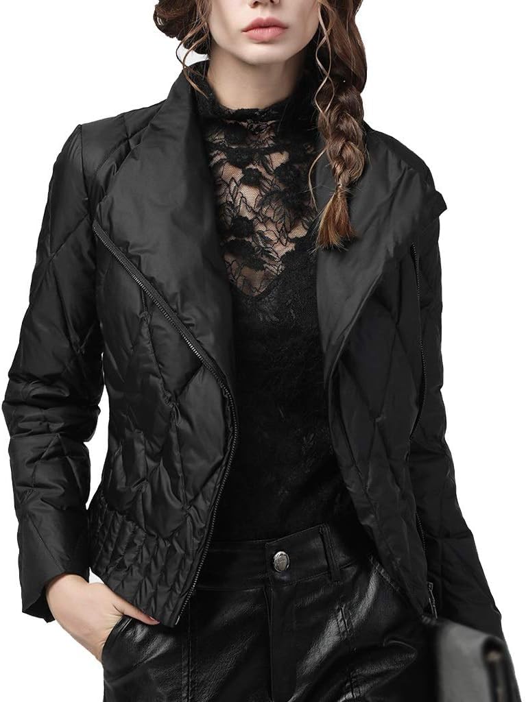 Damen-Daunenjacke, warme und leichte Daunen für Damen, Kurze und dünne Winter-Daunenjacke für Damen, Neuer langärmliger, schmaler Damenmantel, 80% Daunenanteil,Black-L