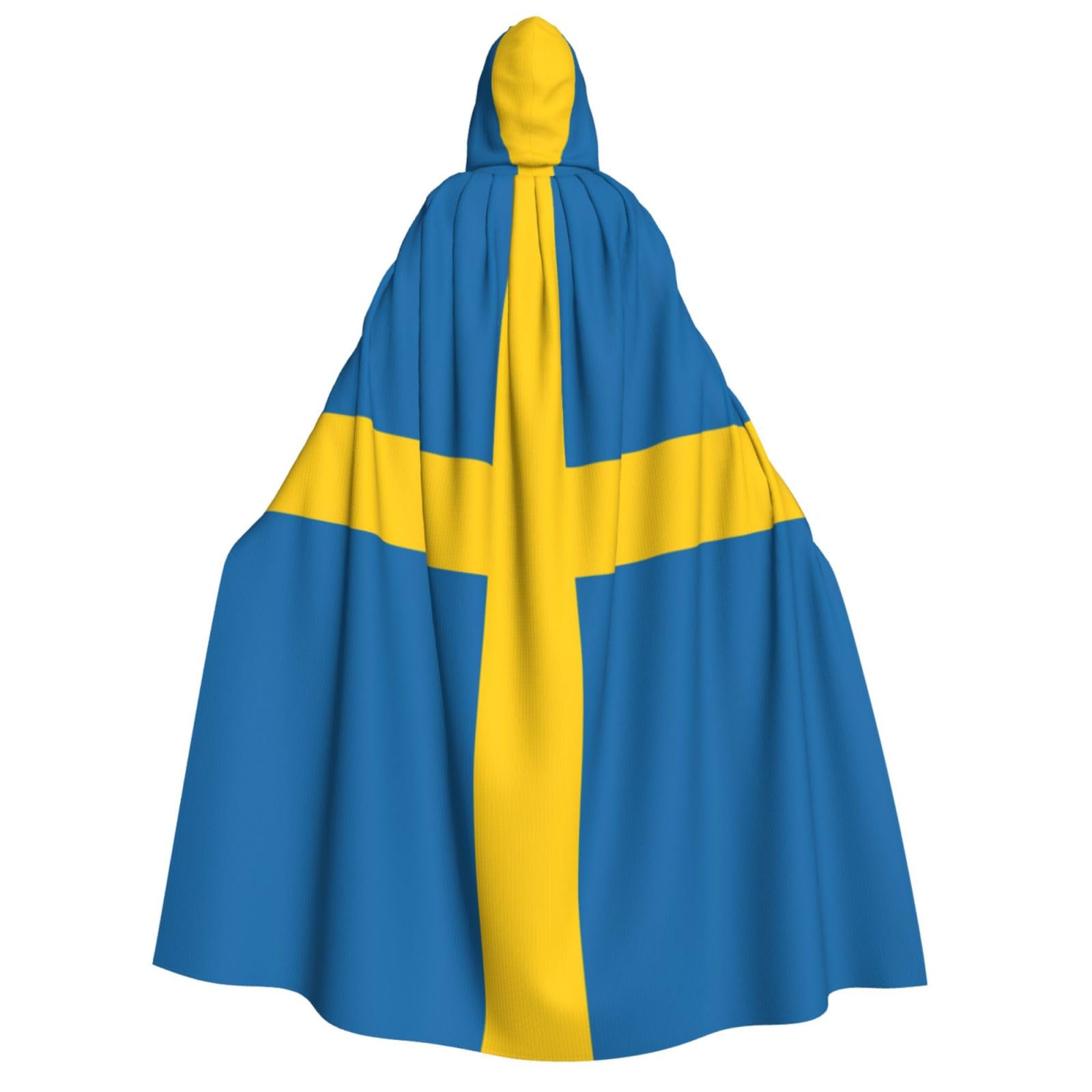 WURTON Umhang mit schwedischer Flagge, Unisex, mit Kapuze, für Damen und Herren, Vampir, Halloween, Cosplay, Karneval, Mottoparty