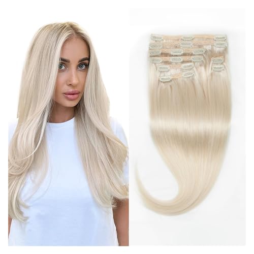 Clip-in-Haarverlängerungen 14"-24" Blonde Clip-in-Haarverlängerungen, Echthaar, platinblonde Clip-in-Erweiterungen, Remy-Haar, 7-teiliges, seidiges, glattes Clip-in-Echthaar Clip-in-Haarverlängerungen