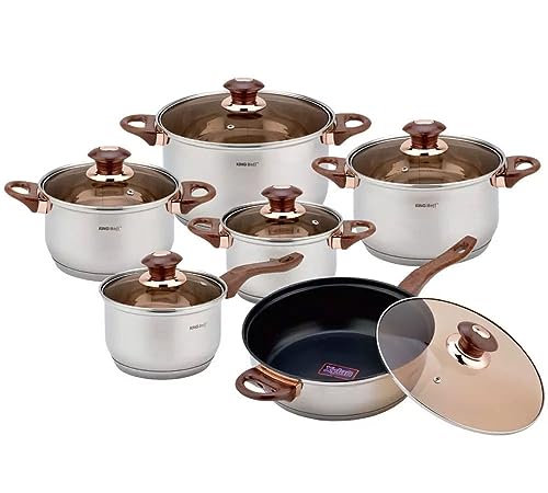 12-teilig Edelstahl Topfset Kochtopfset Topfe mit Teflon Pfanne KINGHOFF KH-1768 Rosegold