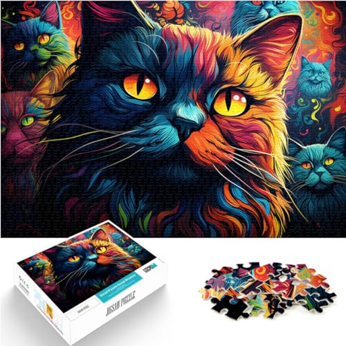 Puzzlespiele, Fantasie-Farbkatze für Erwachsene, 1000-teiliges Puzzle aus Holz, Spaß für Aktivitäten zu Hause, Geburtstagsgeschenk, Reisegeschenk, 1000 Teile (50 x 75 cm)