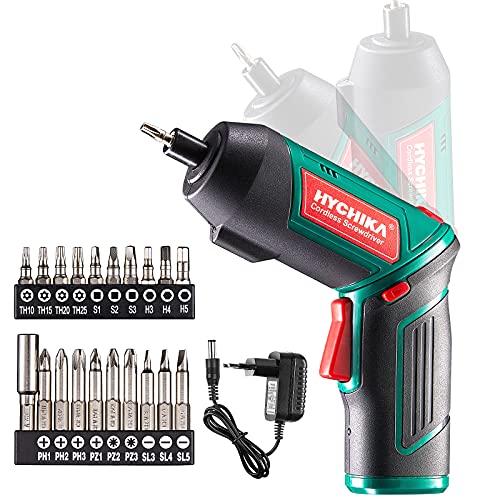 HYCHIKA Akkuschrauber, Cordless Screwdriver 6N·m Drehmoment und 2000mAh Akku 3,6V mit 20 Zubehörteilen, LED-Licht, Magnetfutter für Schrauben