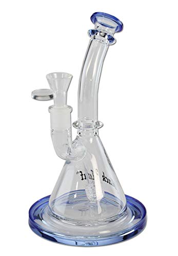 Black Leaf Percolator Bong 22 cm | Klar/Blau | Glasbong 14,5 (NS 14) aus Borosilikatglas mit Trommelperkolator, Lift-Off-Kopf & Rundfuß | Kräuter Bong umfunktionierbar zur Dab Rig | Ø 22mm