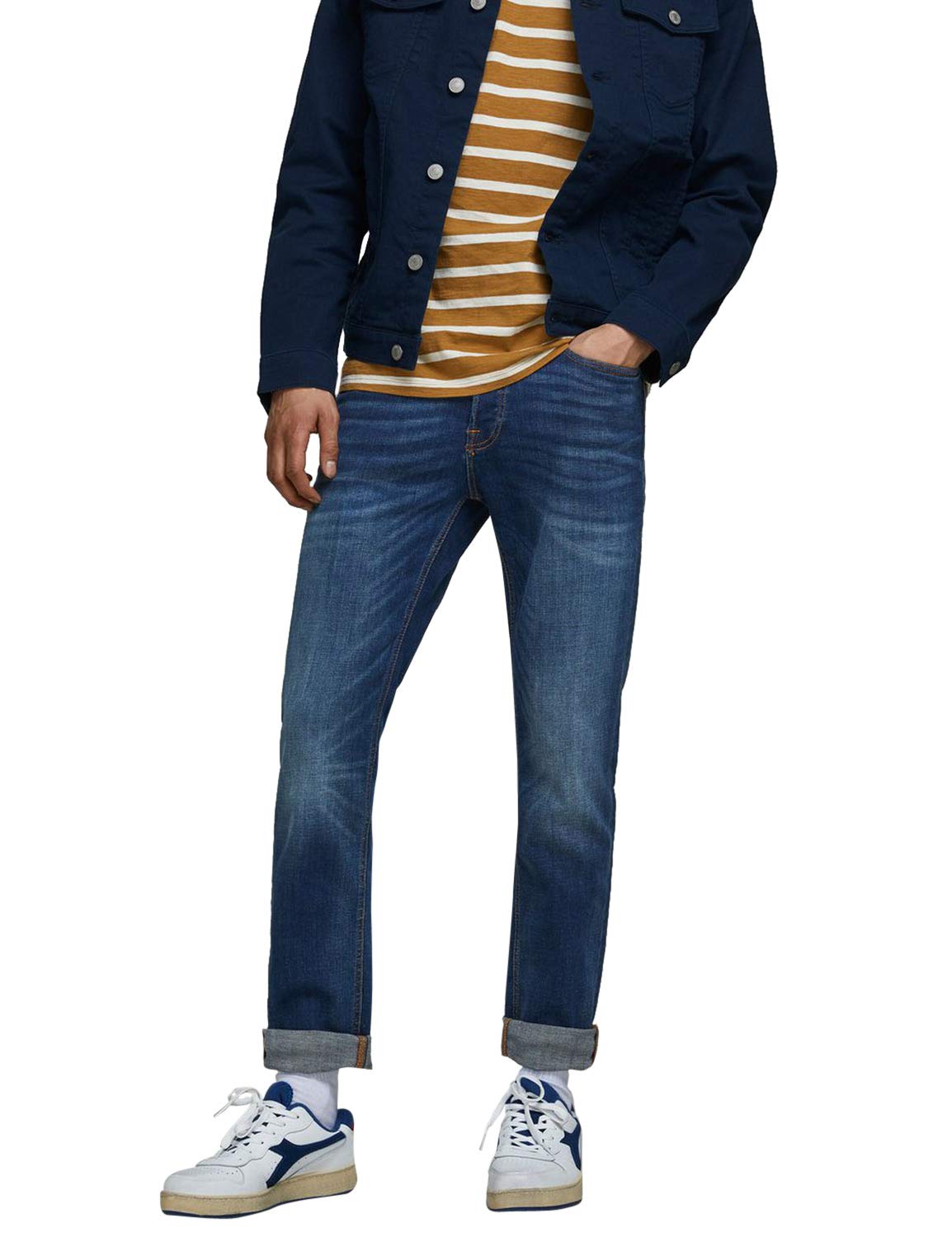 Herren Jack & Jones Jeans Tim Straight Legs Slim Fit Flat Front Tim ORIGINAL, Farben:Dunkelblau-2, Größe Jeans:30W / 32L