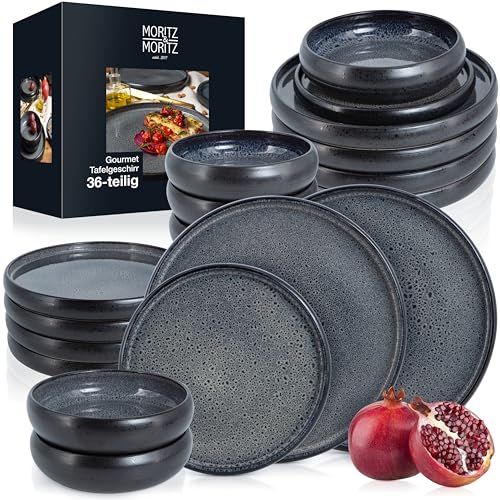 Moritz & Moritz SOLID 36-tlg Steinzeug Geschirr Set 12 Personen – Elegantes Teller Set aus hochwertigem Steinzeug – Geschirrset aus je 12 Dinner Teller, Kleine Teller, Tiefe Teller