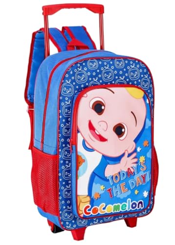 CoComelon Kinder-Reisetrolley mit Rollen und Griff zum Hochziehen, blau, Rollwagen