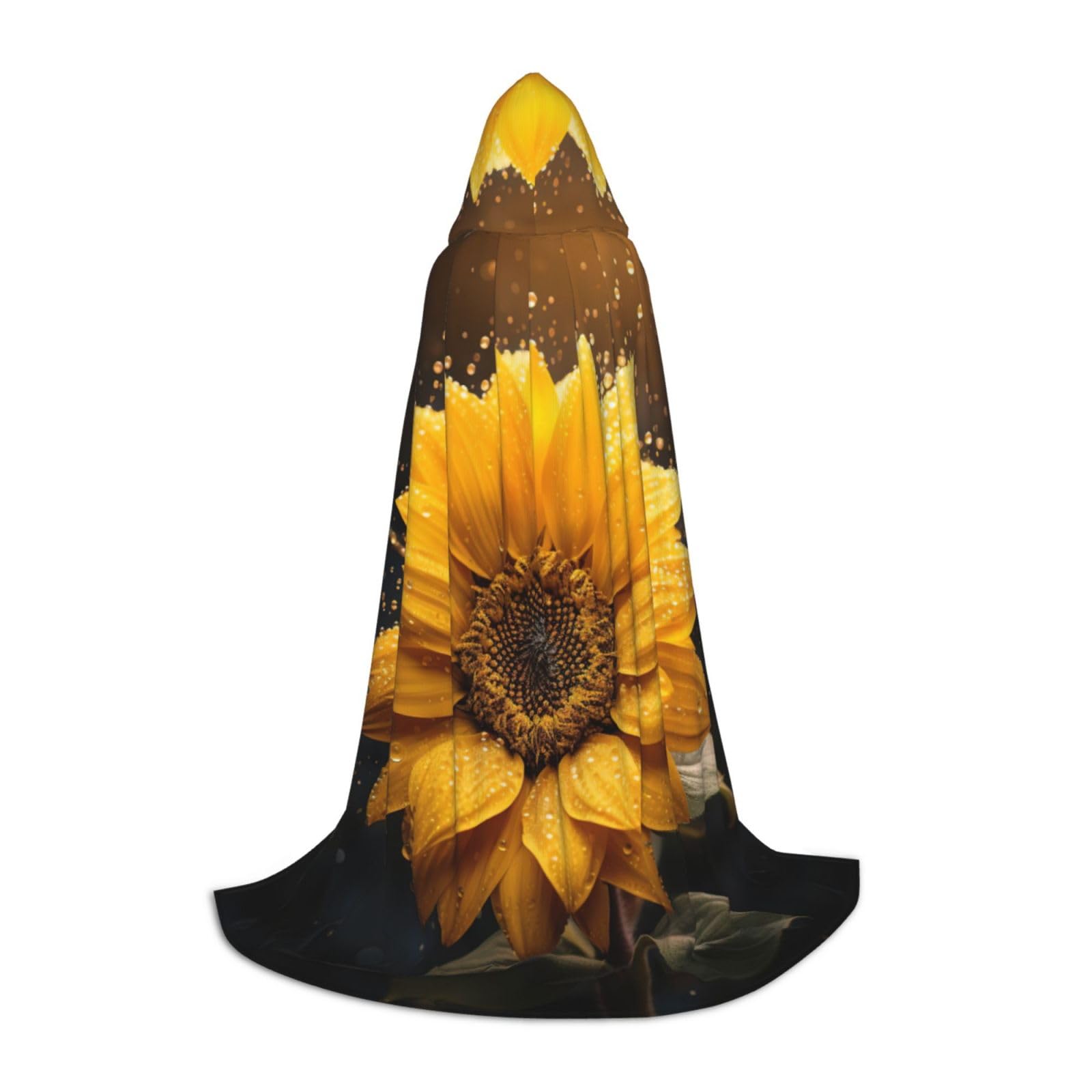 WURTON Wunderschöner Sonnenblumen-Umhang mit 4 Aufdruck, Unisex, Kapuzenumhang, Cosplay-Umhang für Erwachsene, Gothic-Umhang, Hexenumhang