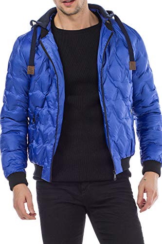 Cipo & Baxx Herren Steppjacke mit Rauten und Sweatkapuze Gr.L Blau