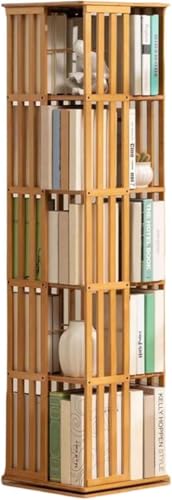 360° drehbares Bücherregal, bodenstehendes Bambus-Bücherregal, Bücherregal für Kinder und Erwachsene, einfacher Eck-Organizer mit 5 Ebenen, Natur, 37 x 37 x 149 cm