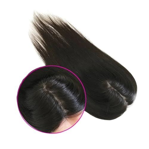 Haartopper für Frauen 12 x 13/15 x 16 cm Haaraufsatz for Frauen, glattes Echthaar, mit Clips auf Seidenbasis, natürliche Farbe, 130% europäisches Remy-Haar, Haarteile auf Vollseidenbasis Haarteil Top